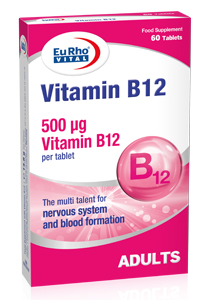 قرص ویتامین B12 یوروویتال 60 عددی _ EURHO VITAL VITAMIN B12 500 µg 60 TABS