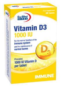 قرص ویتامین D3 1000 واحد یوروویتال 60 عدد EURHO VITAL VITAMIN D3 1000 IU 60 TABS vitamin d3 eurhovital 25 2 1400 web